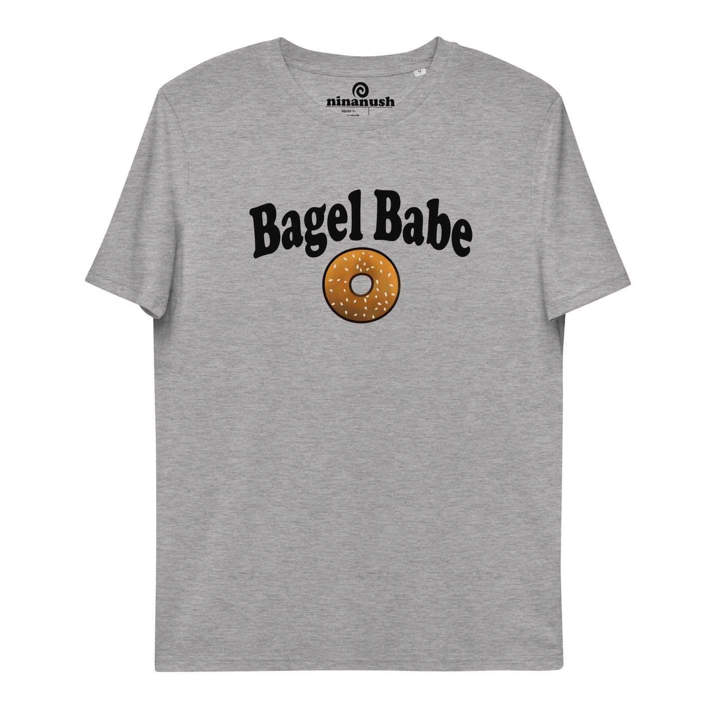 Are you a bagel babe? Do you know any bagel enthusiasts? We have the perfect funny bagel t-shirt for you! It's unique and original design is perfect for all bagel babes and bagel connoisseurs. The eco friendly, vegan bagel shirt is also the perfect gift for all you bagel lovers out there. Eat your next bagel in style in this gray babel babe tshirt.