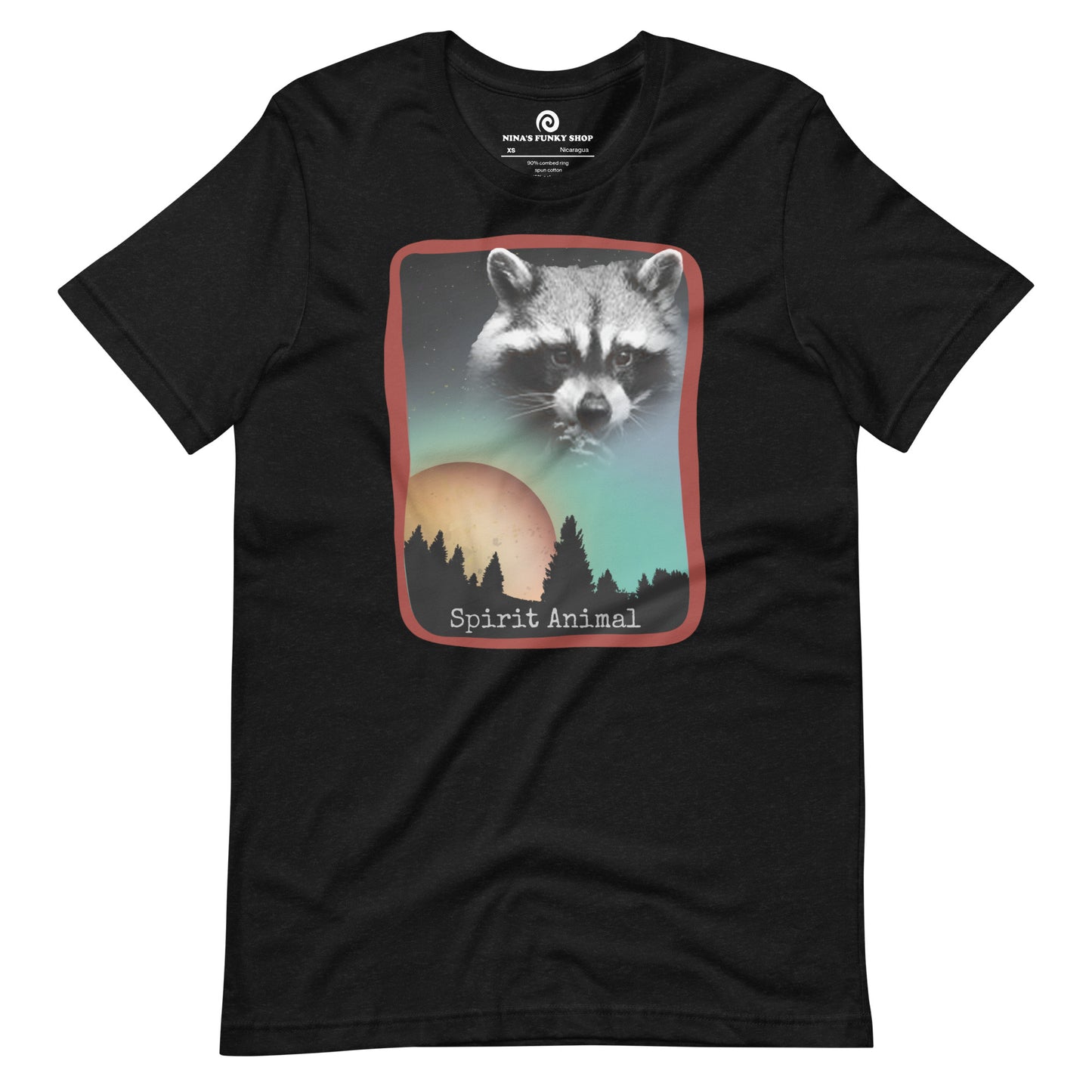 Funky raccoon spirit animal tee. This unique raccoon t-shirt is soft and lightweight, with the right amount of stretch. It's a funny and original shirt for raccoon lovers. The unique raccoon spirit animal graphic tee is a perfect raccoon gift that is only available in our small women owned shop. Trash pandas are the best!