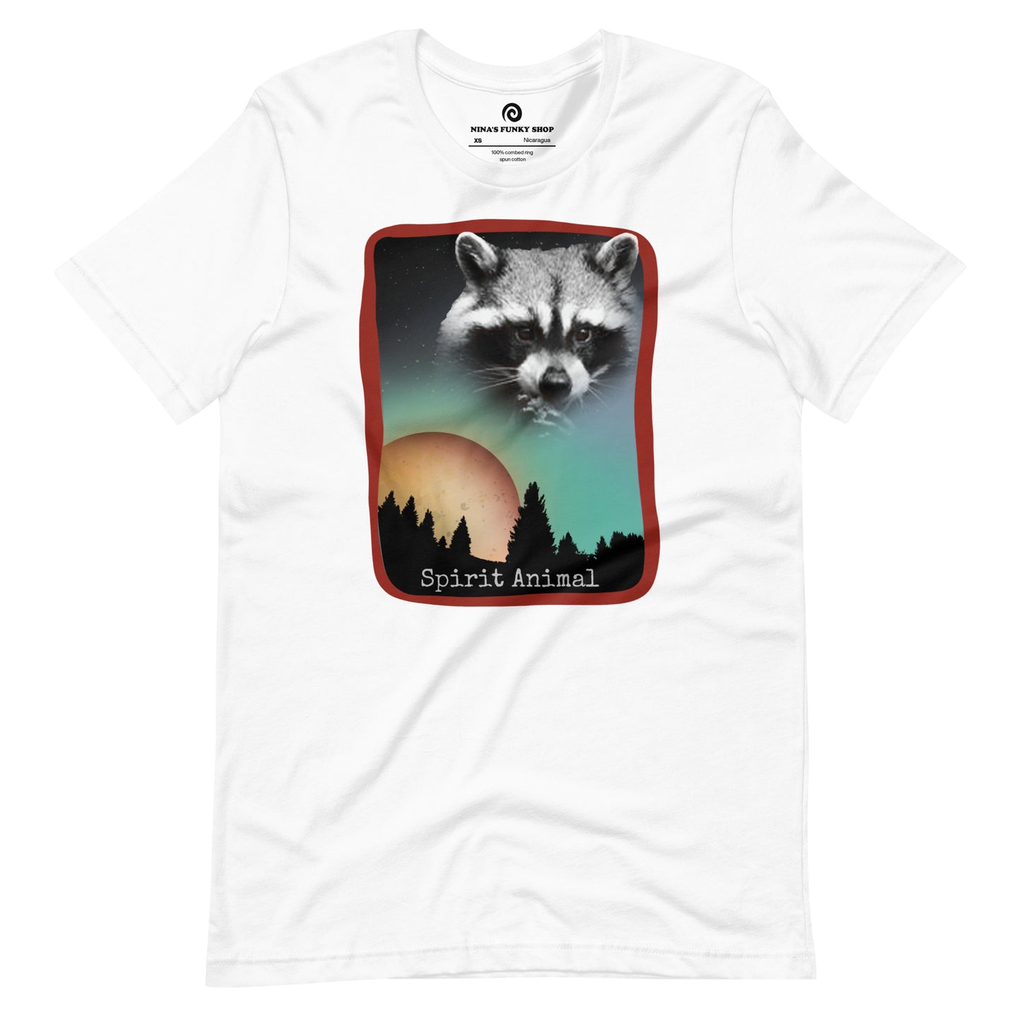 Funky raccoon spirit animal tee. This unique raccoon t-shirt is soft and lightweight, with the right amount of stretch. It's a funny and original shirt for raccoon lovers. The unique raccoon spirit animal graphic tee is a perfect raccoon gift that is only available in our small women owned shop. Trash pandas are the best!